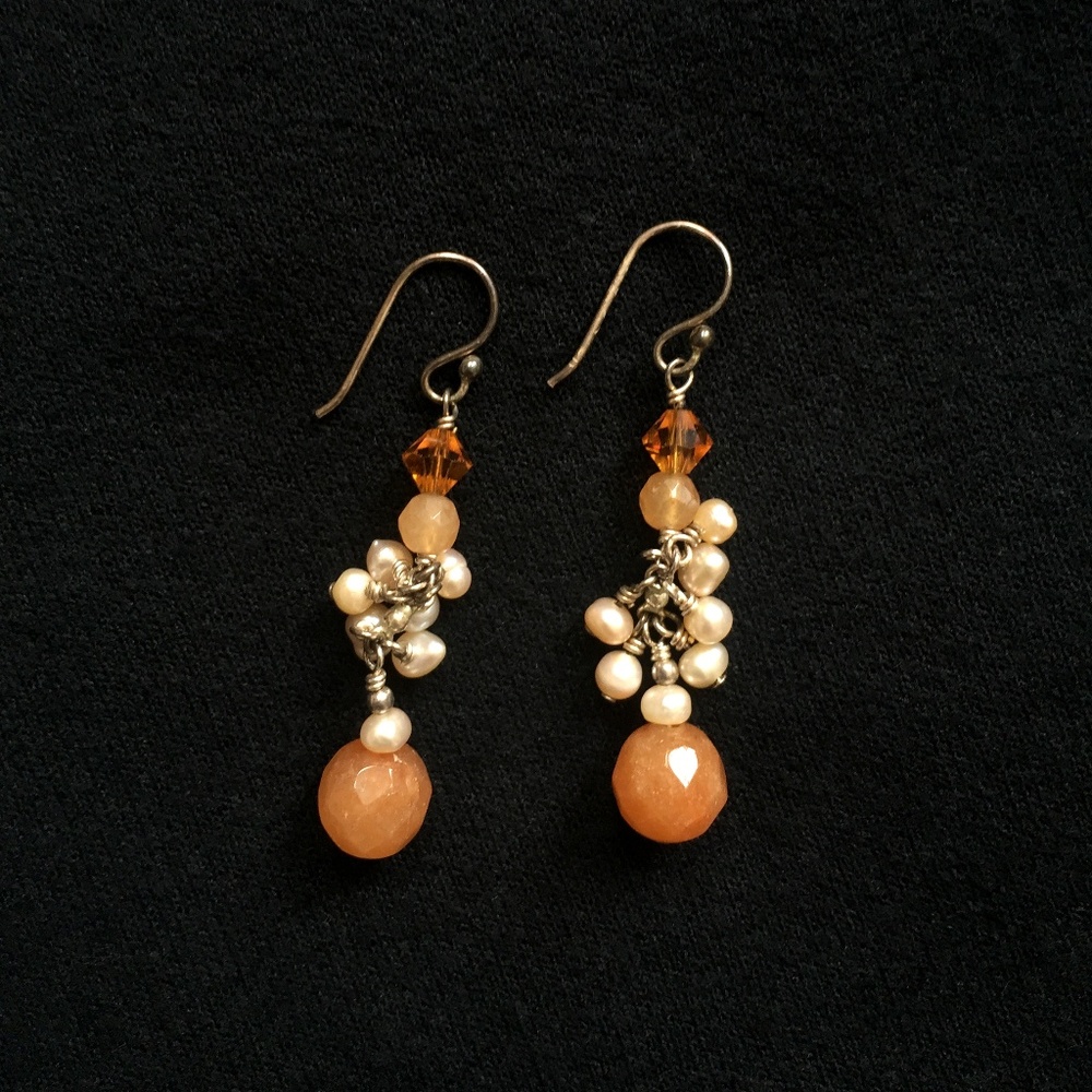 Light Orange Pearl Beaded Drop Earrings